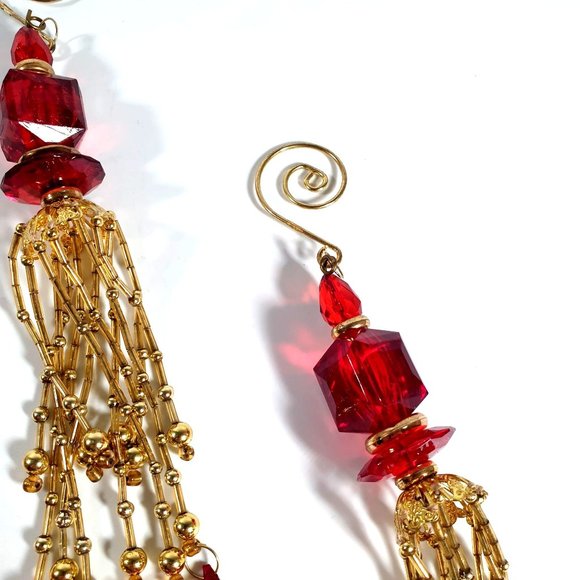 Hand Made Beaded Ornaments Vintage Gold Red Tree Decoration Classic Christmas - Picture 4 of 5